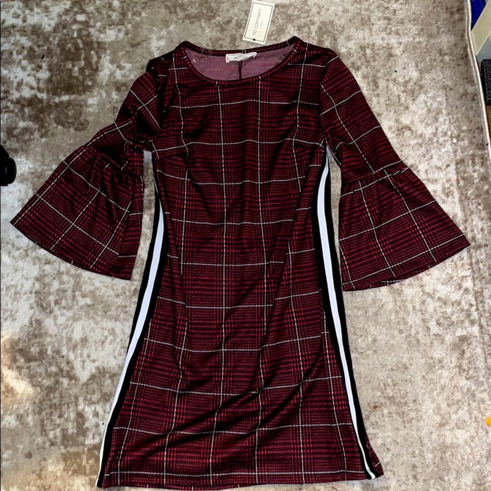 Red plaid dress with bell sleeves
